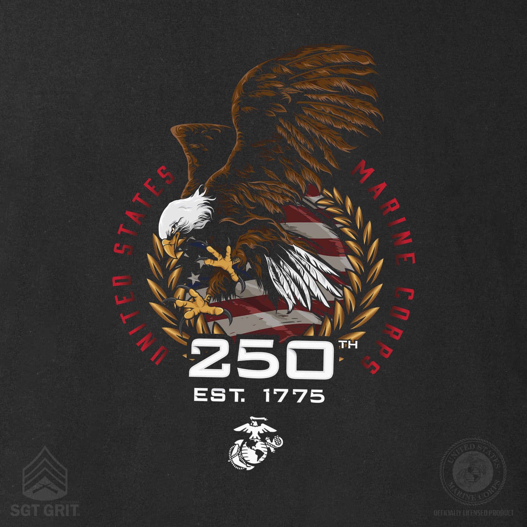 USMC 250th Anniversary Eagle T-Shirt- Back Design – SGT GRIT USMC 250th Anniversary Eagle T-Shirt- Back Design – SGT GRIT