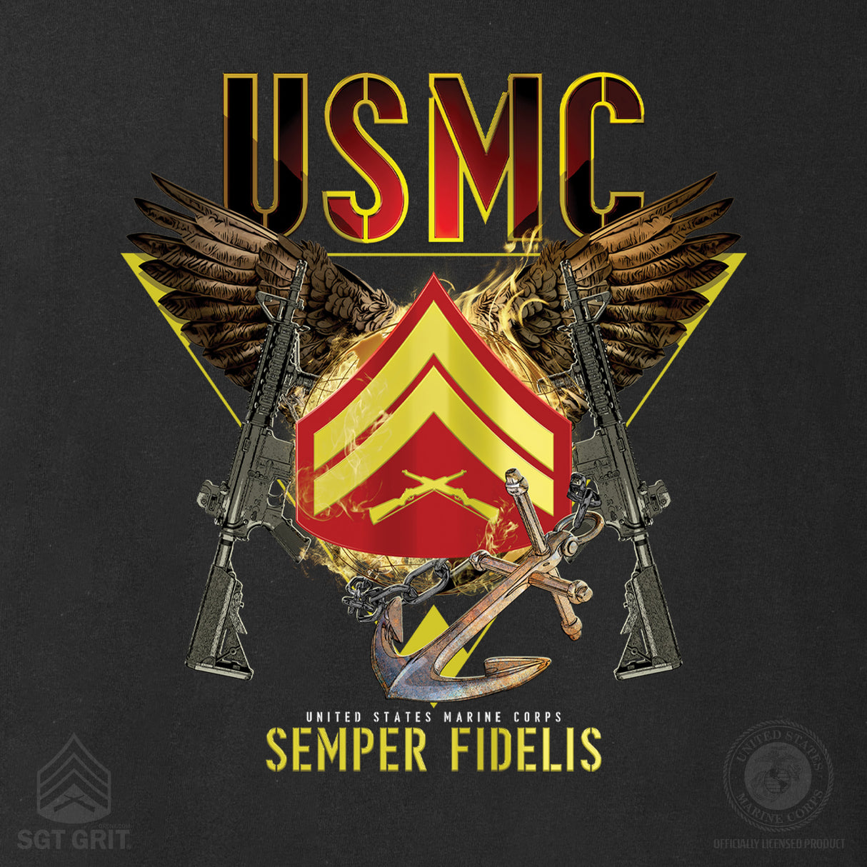 Exclusive Marine Corps T-shirt Customized by Rank- Back Design - SGT GRIT