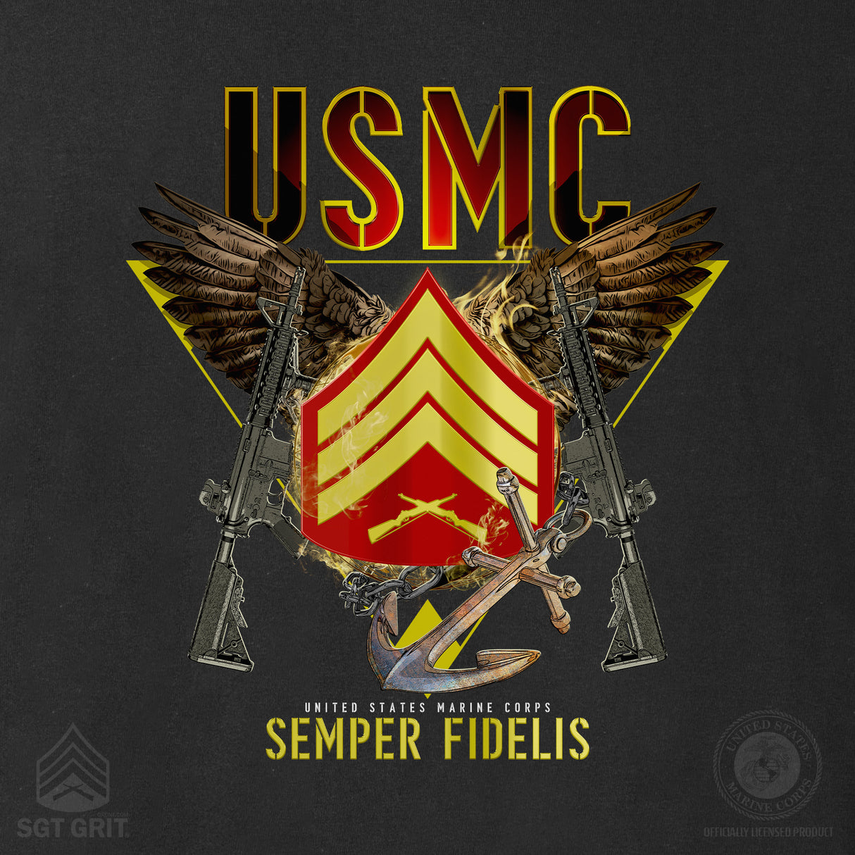 Exclusive Marine Corps T-shirt Customized by Rank- Back Design - SGT GRIT