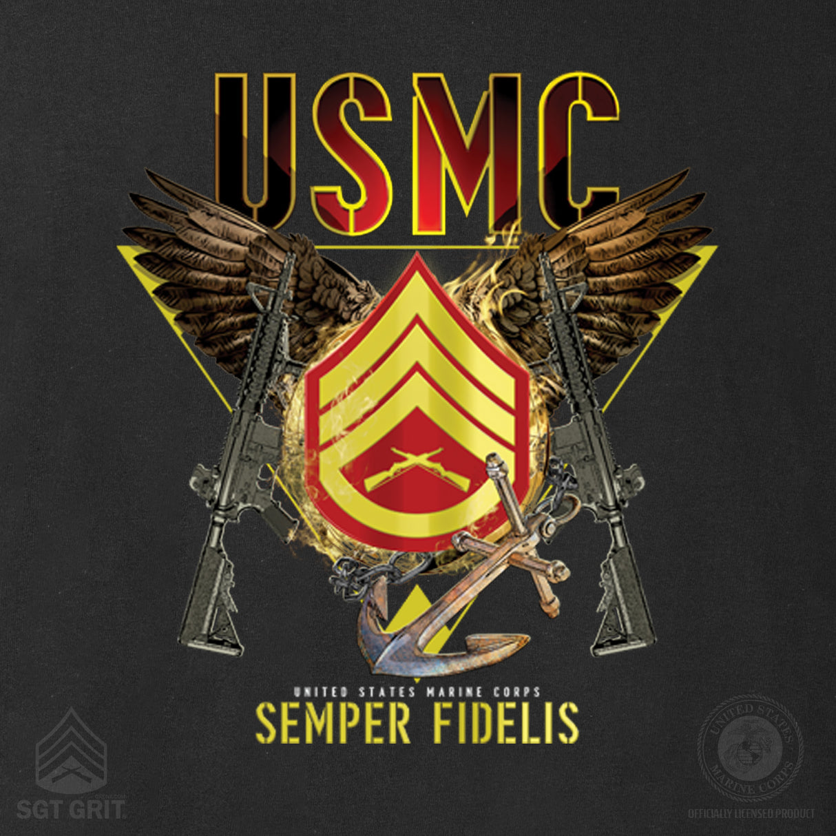 Exclusive Marine Corps T-shirt Customized by Rank- Back Design - SGT GRIT