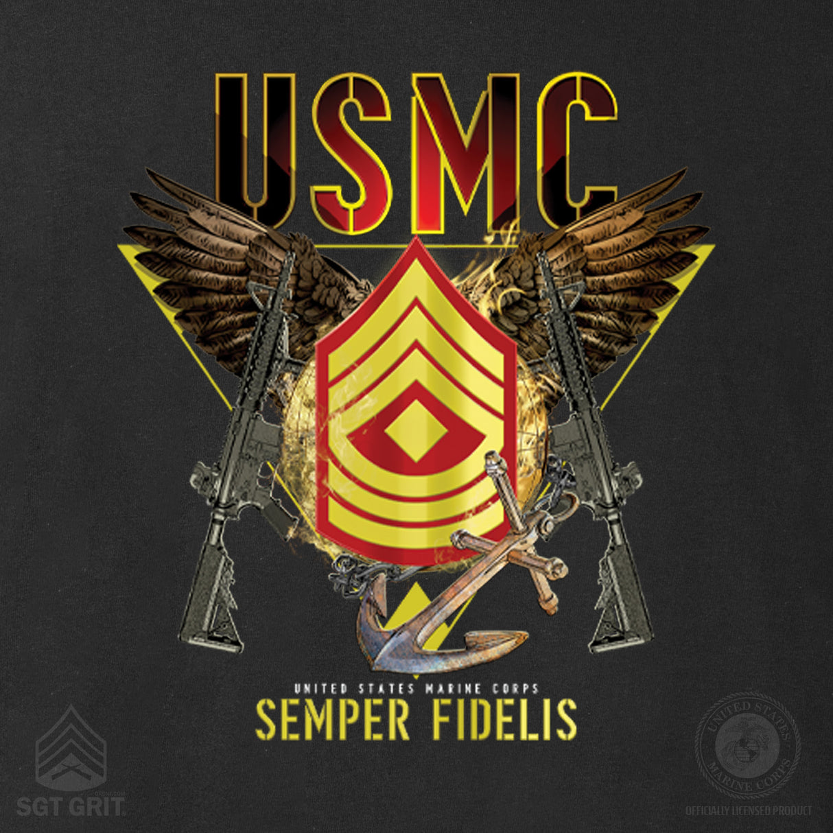 Exclusive Marine Corps T-shirt Customized by Rank- Back Design - SGT GRIT