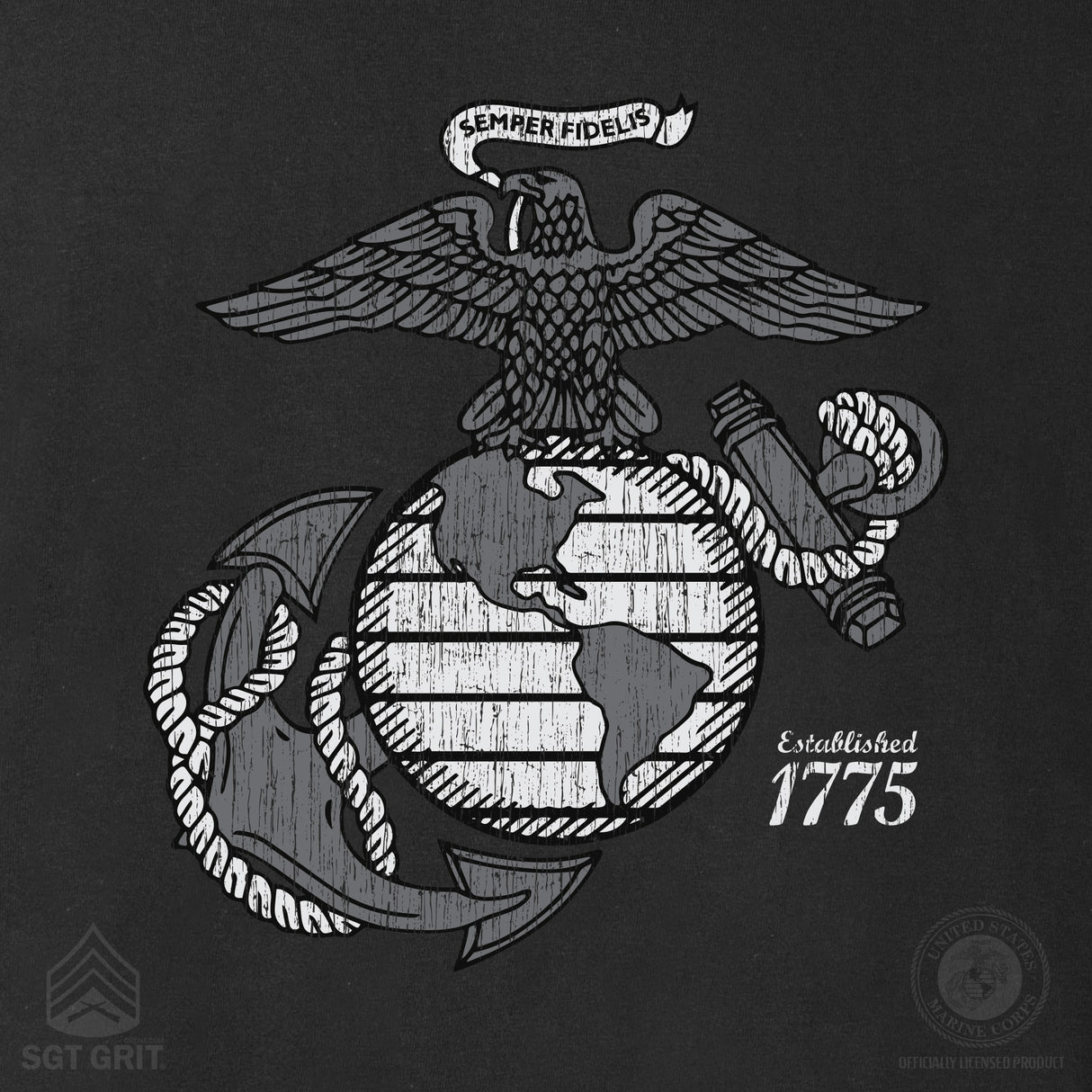 Grayscale Eagle, Globe, and Anchor T-Shirt - SGT GRIT