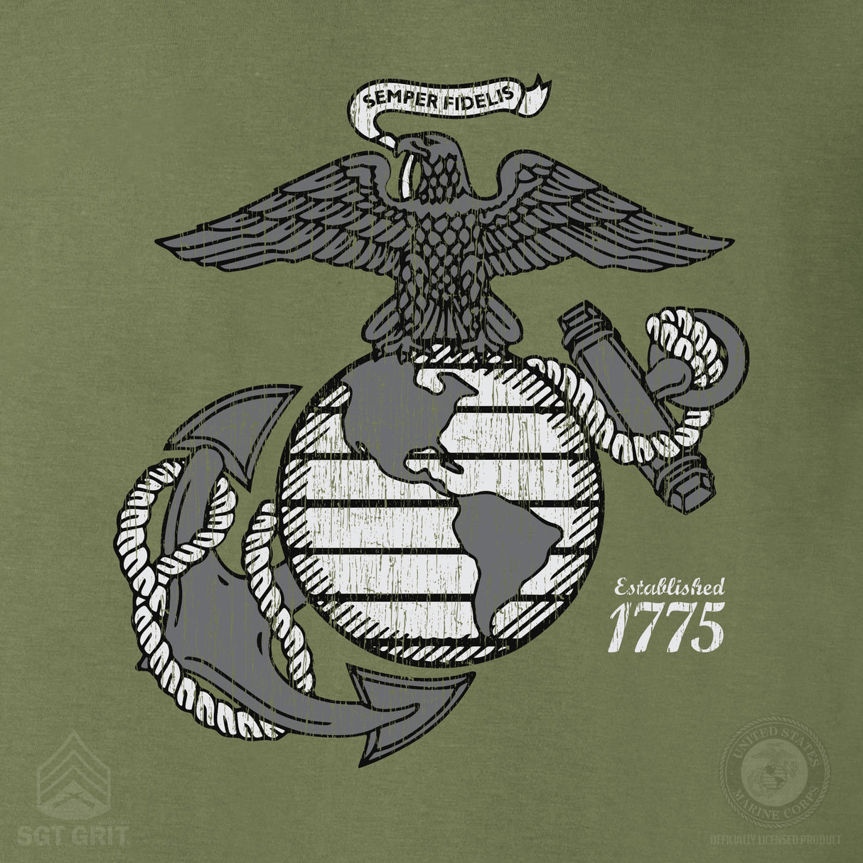 Grayscale Eagle, Globe, and Anchor T-Shirt - SGT GRIT