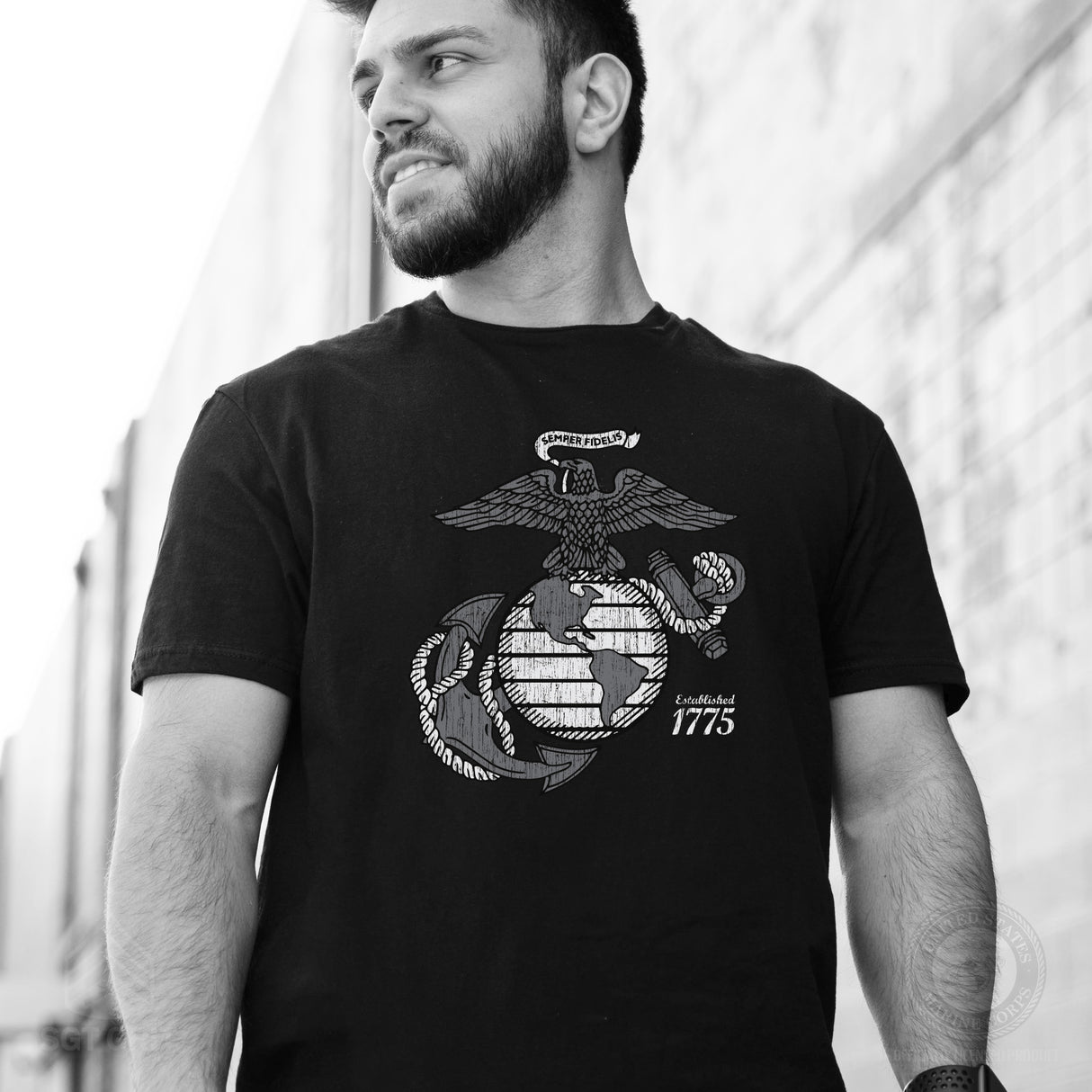 Grayscale Eagle, Globe, and Anchor T-Shirt - SGT GRIT