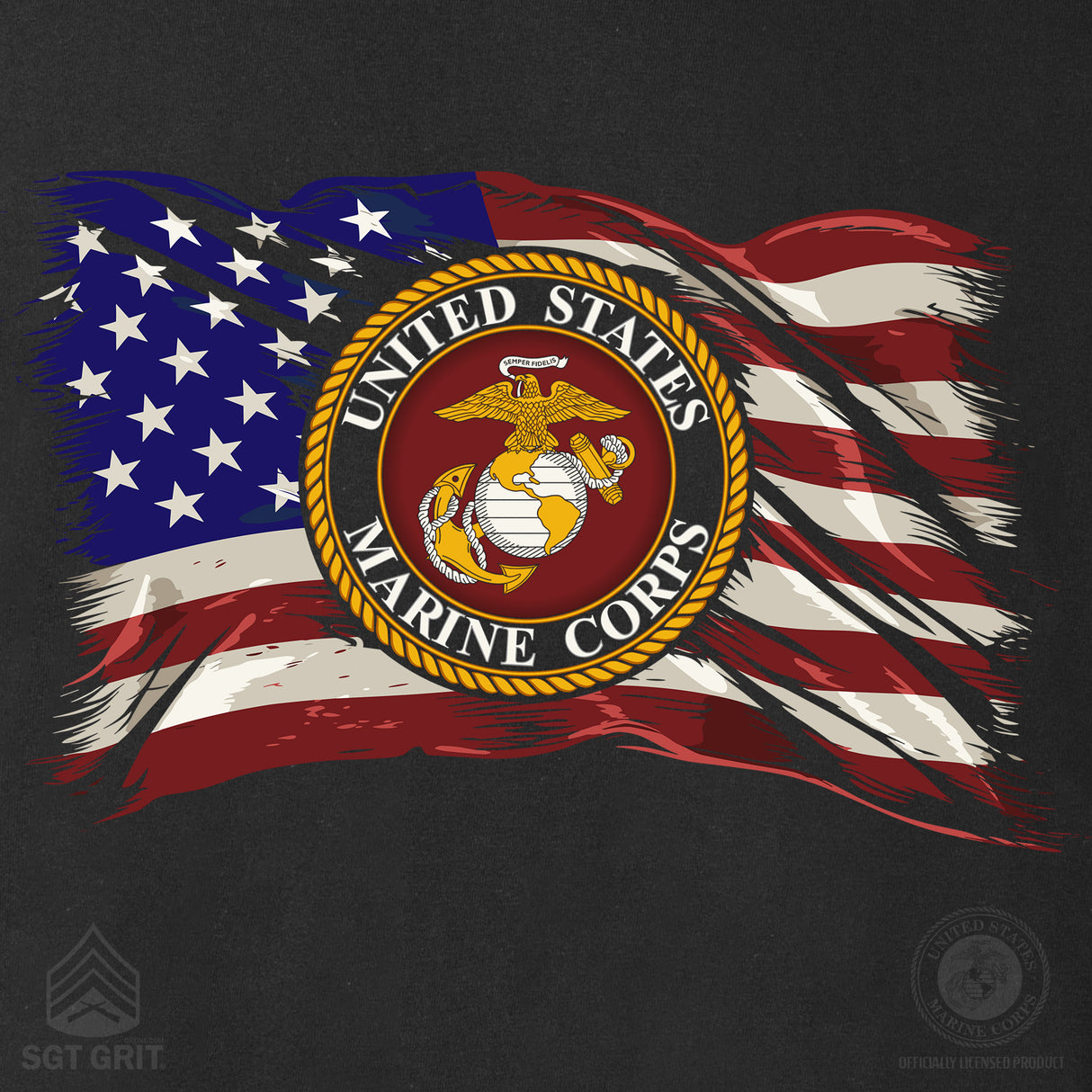 Marine Corp Flag and Seal T-Shirt- Back Design - SGT GRIT