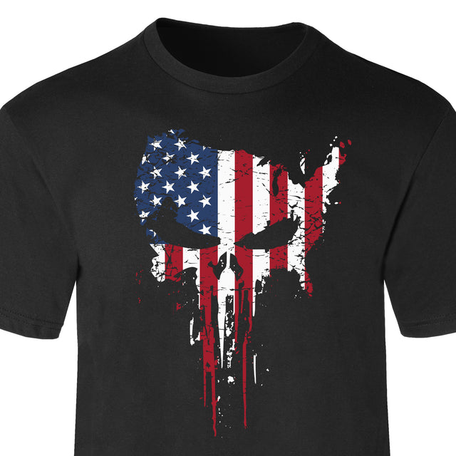 Distressed Skull American Flag T-Shirt - SGT GRIT