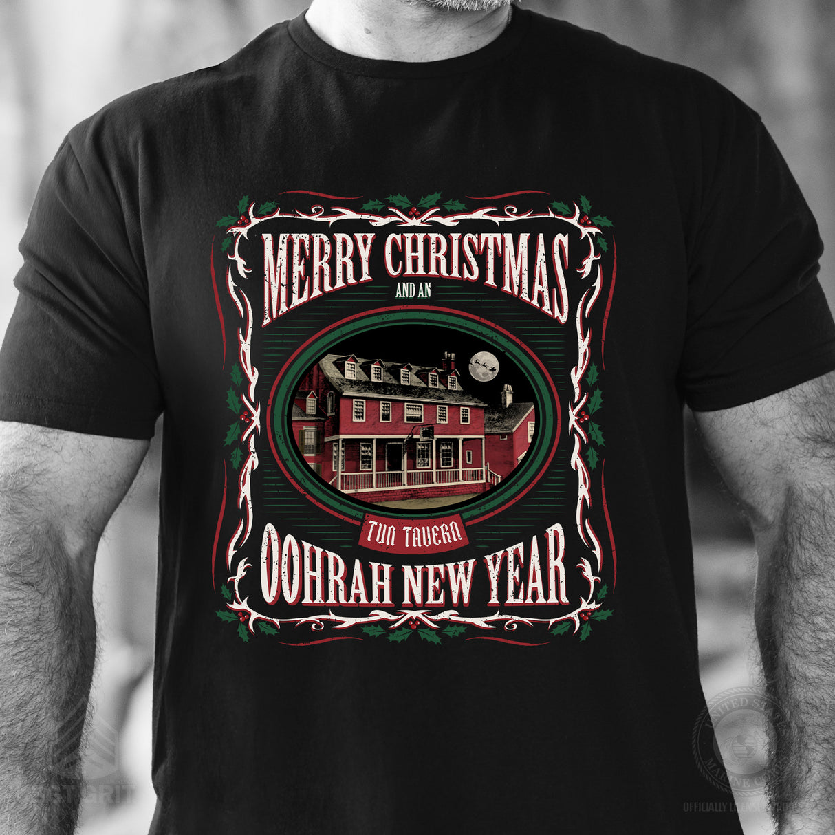 USMC Tun Tavern Christmas T-Shirt- Black - SGT GRIT