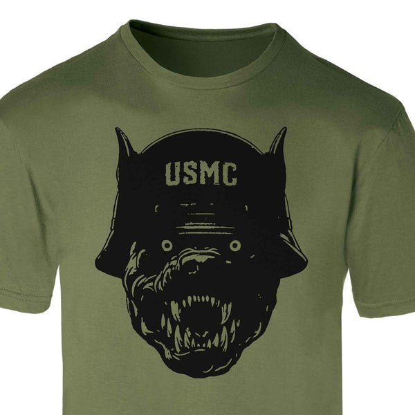 USMC Devil Dog Helmet T-shirt OD Green | Marine Corps Apparel