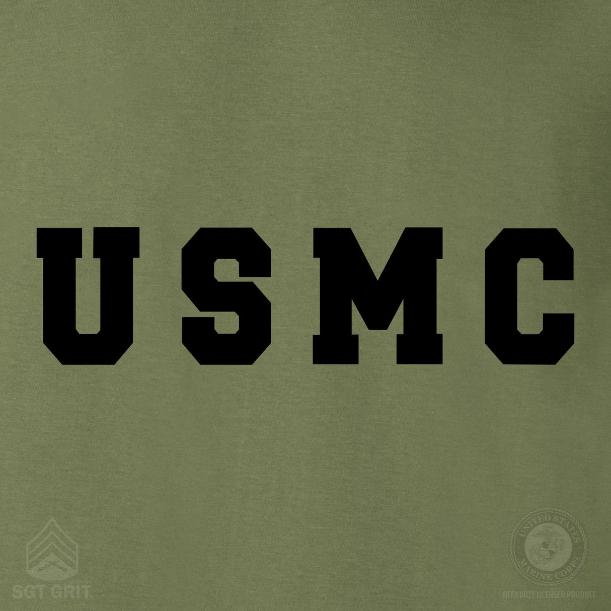 USMC Bold Black Letters on OD Green T-shirt - SGT GRIT