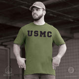 USMC Bold Black Letters on OD Green T-shirt - SGT GRIT