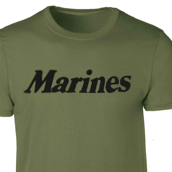 Marines (Single Word) T-Shirt Black on Olive Green