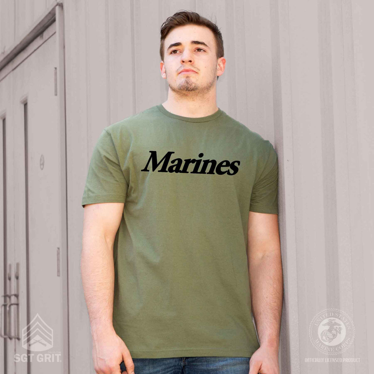 Marines T-Shirt Black on Olive Green - SGT GRIT