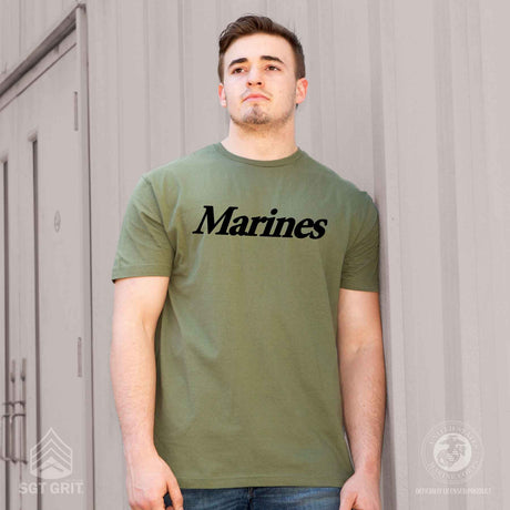 Marines T-Shirt Black on Olive Green - SGT GRIT
