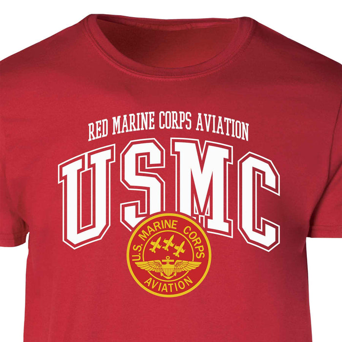 Red Marine Corps Aviation Arched Patch Graphic T-shirt - SGT GRIT