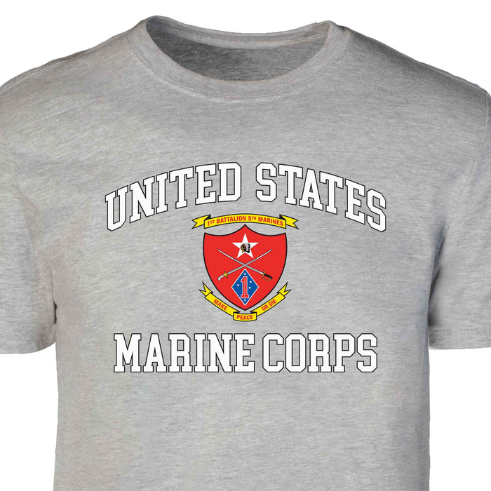 1st Battalion 5th Marines USMC  Patch Graphic T-shirt - SGT GRIT