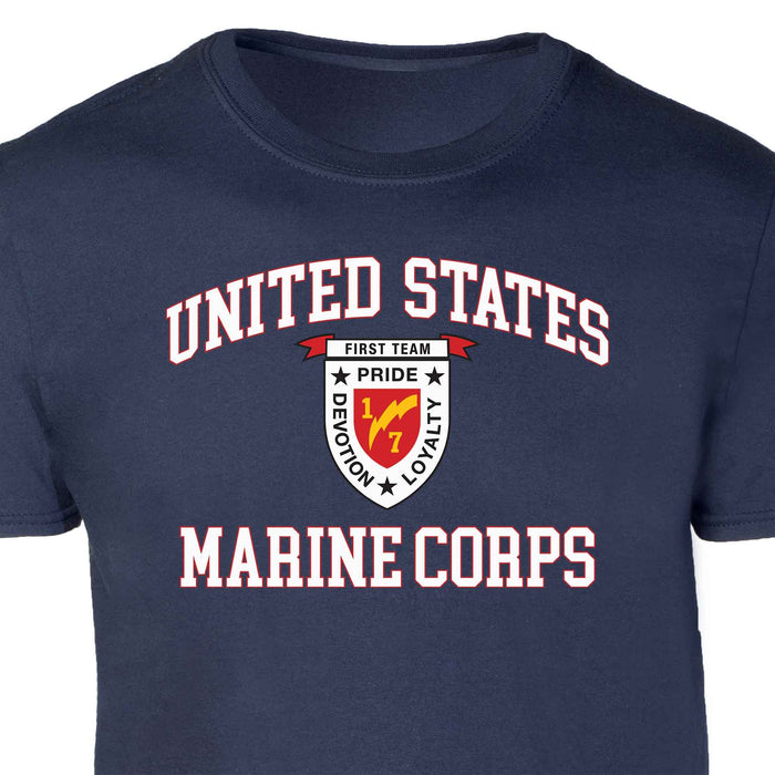1st Battalion 7th Marines USMC  Patch Graphic T-shirt - SGT GRIT