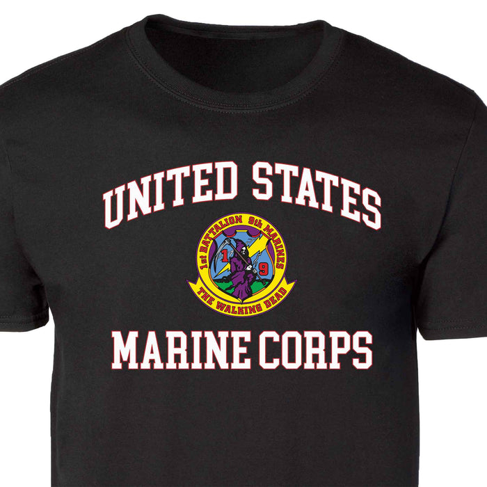 1st Battalion 9th Marines USMC  Patch Graphic T-shirt - SGT GRIT