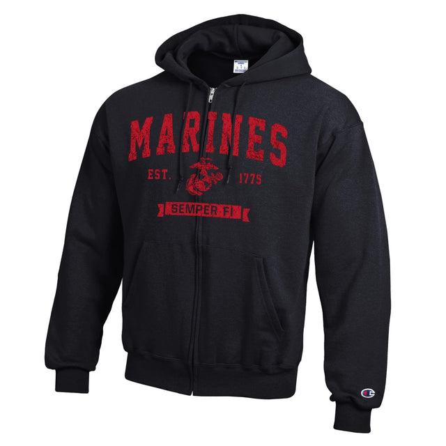 Champion Marines EGA Full-Zip Hoodie- Black and Red - SGT GRIT