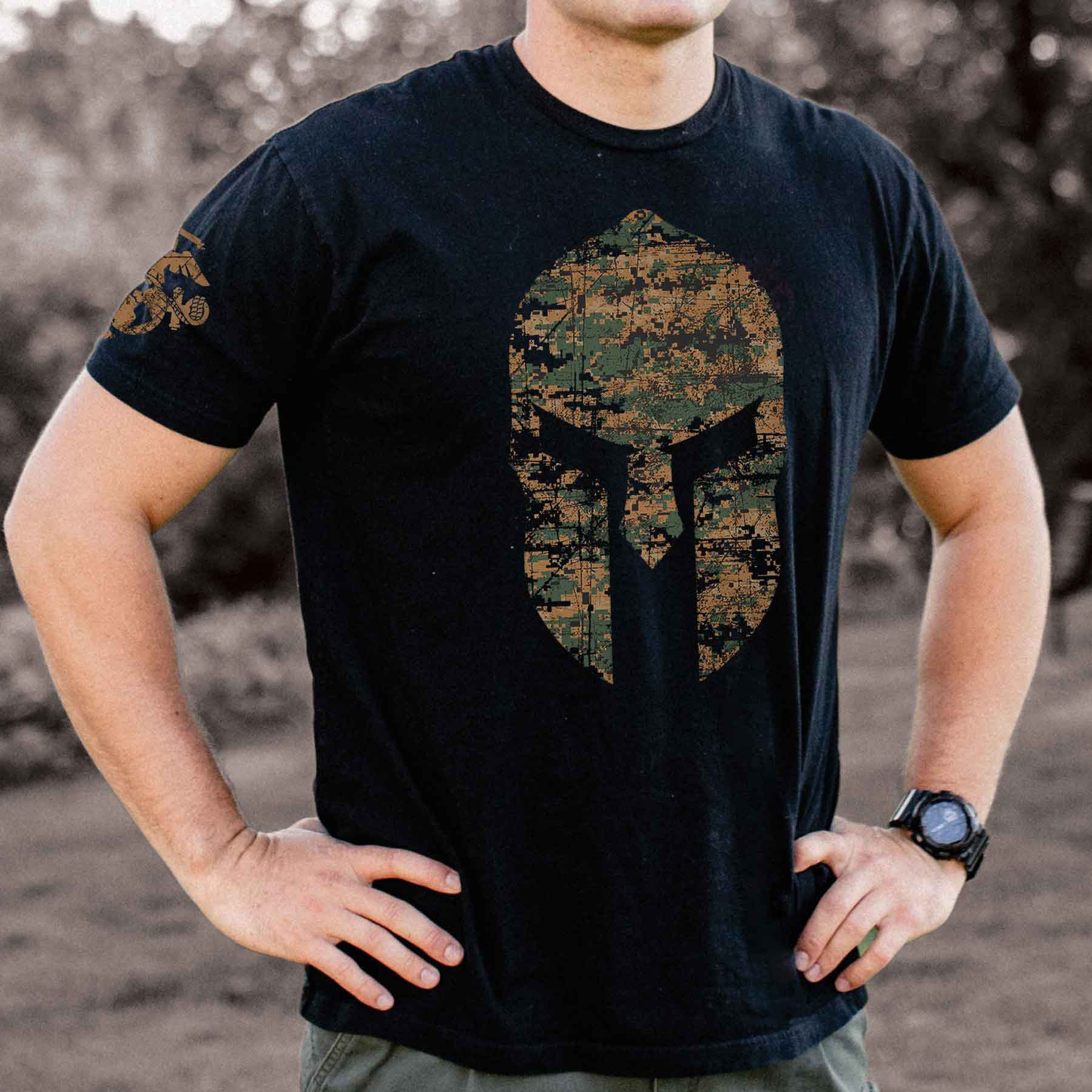 USMC Marpat Camo Spartan Helmet T-shirt – SGT GRIT