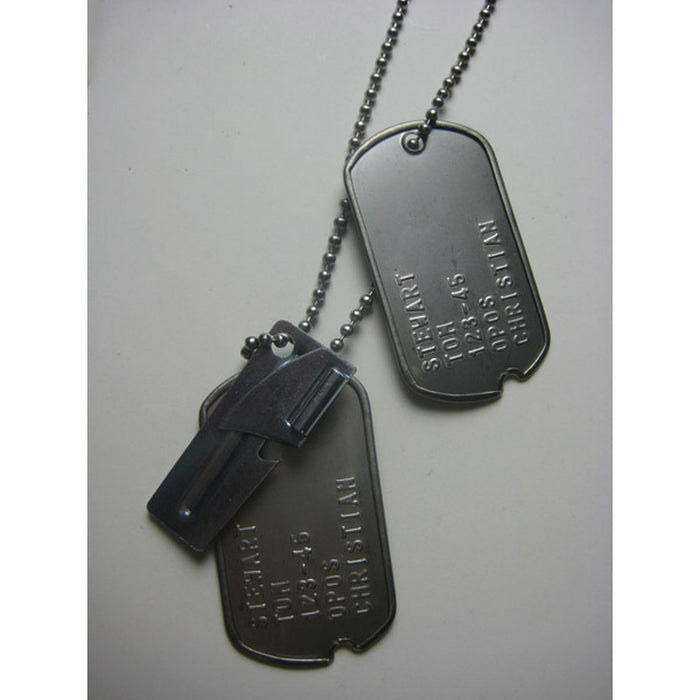 U.S. Military Custom Dog Tag Pair with Chain and P-38