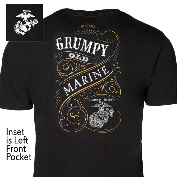Grumpy Old Marine Vintage EGA Back With Front Pocket T-shirt - SGT GRIT