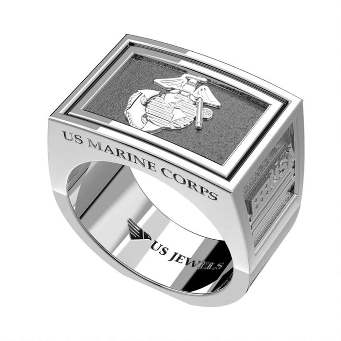 USMC Sterling Silver Eagle, Globe, and Anchor Ring