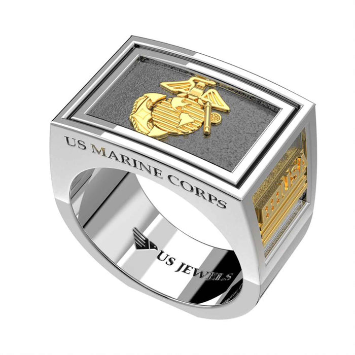 USMC Sterling Silver and Gold Eagle, Globe, and Anchor Ring - SGT GRIT