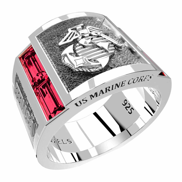 USMC Sterling Silver Ring With EGA and Synthetic Rubies - SGT GRIT