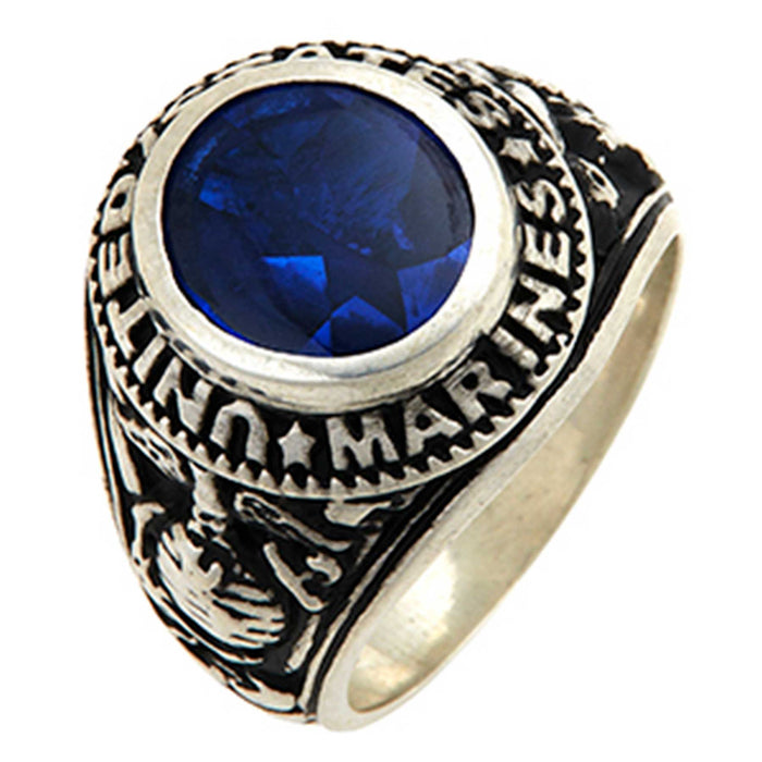 USMC 10k Gold Ring With Synthetic Blue Onyx