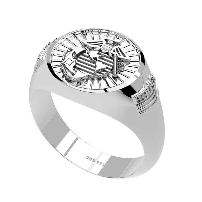 Sterling Silver Ring With EGA and Customizable Side Emblems - SGT GRIT