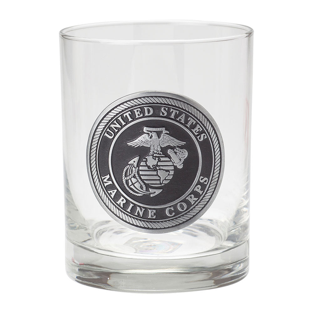 Marines 10 oz. Rocks Glass With Black EGA Emblem - SGT GRIT