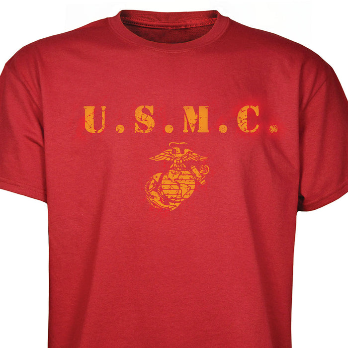 Distressed Letters Red USMC T-shirt 100% Cotton