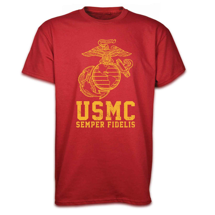 USMC Semper Fidelis T-shirt Gold on Red - SGT GRIT