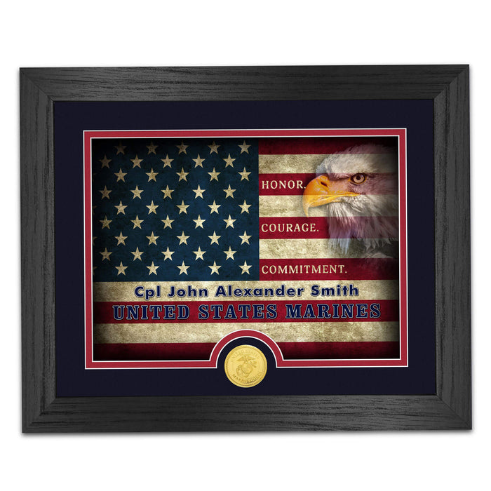 USMC Veteran Framed Flag & Coin