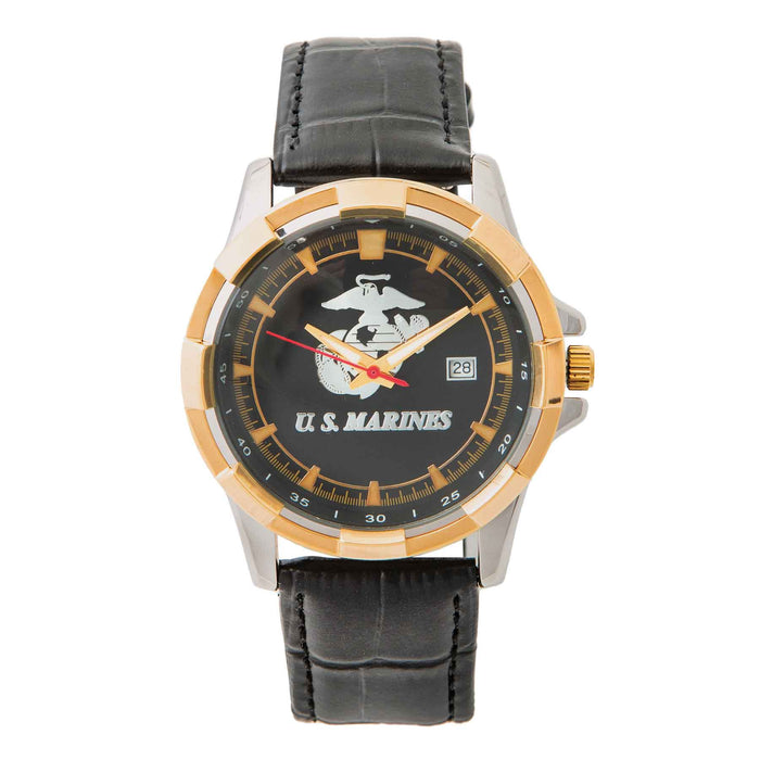 EGA Gold/Silver Watch With Black Leather Strap