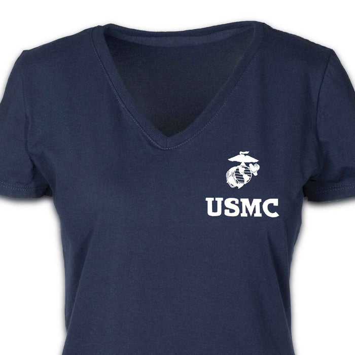 Women's V-Neck Left Chest USMC Eagle, Globe and Anchor T-Shirt - SGT GRIT