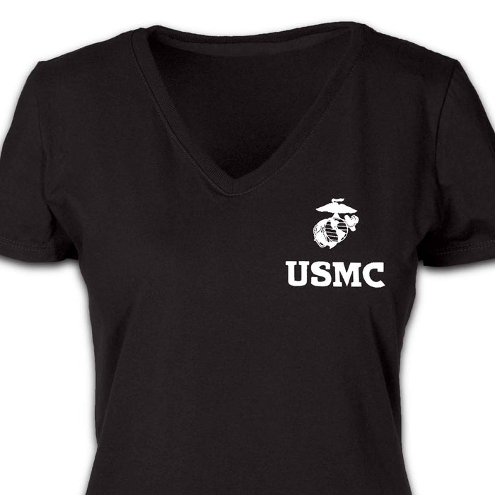 Women's V-Neck Left Chest USMC Eagle, Globe and Anchor T-Shirt