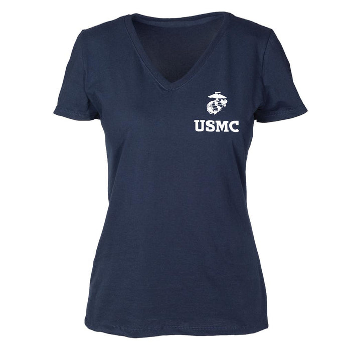 Women's V-Neck Left Chest USMC Eagle, Globe and Anchor T-Shirt