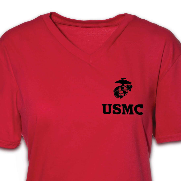 USMC Anchor Eagle, — Chest Globe T-Shirt V-Neck Women\'s GRIT and Left SGT