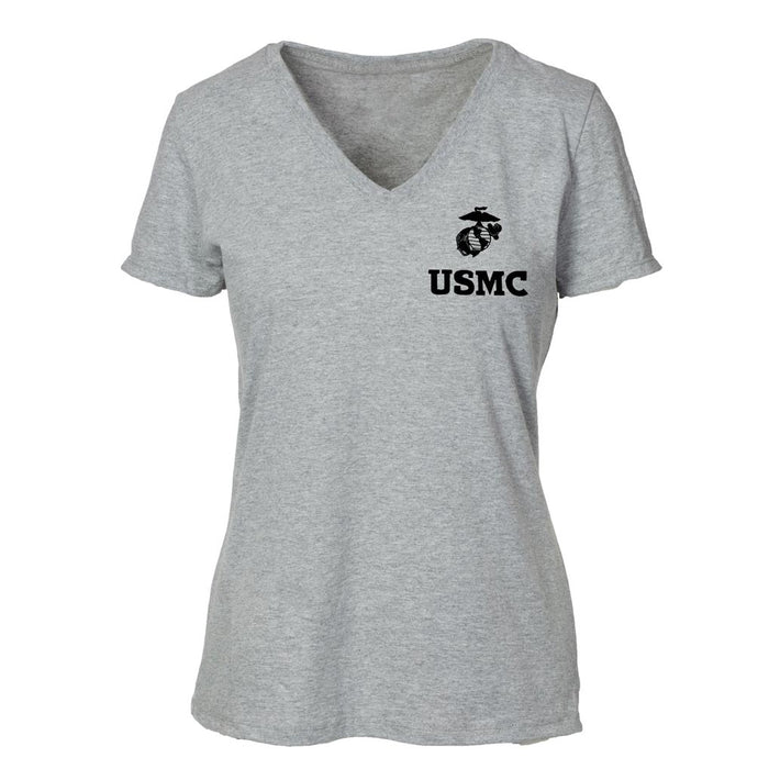 Women's V-Neck Left Chest USMC Eagle, Globe and Anchor T-Shirt - SGT GRIT